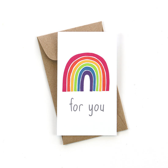 Our multi color rainbow "for you" mini card is the perfect addition to any gift. It comes complete with a mini brown craft envelope.